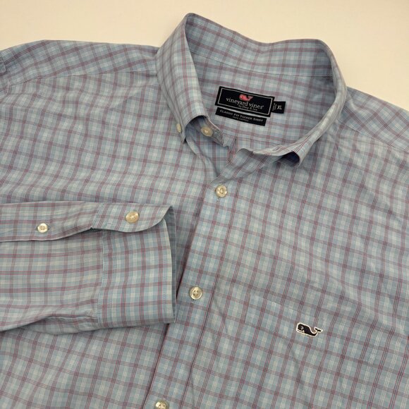 Vineyard Vines Men’s XL Tucker Shirt Blue Plaid Cotton Long Sleeve Button Down - Picture 1 of 11